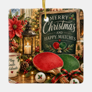 Ornamento De Cerâmica Raquete de Ping Pong e bola com tema de Natal