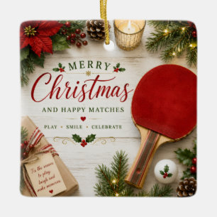 Ornamento De Cerâmica Raquete de Ping Pong e bola com tema de Natal