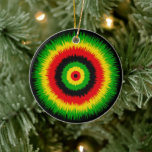 Ornamento De Cerâmica Rasta Reggae Music Tie Dye Bullseye<br><div class="desc">Merry Christmas Rasta flag coloured tie-dye patterned ornament. All text on the back is customisable,  so you can add your own names and message. The ideal all year round gift to celebrate your Rasta roots</div>