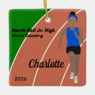 Ornamento De Cerâmica Rastreio e Garota do Campo Cabelo Negro em Azul