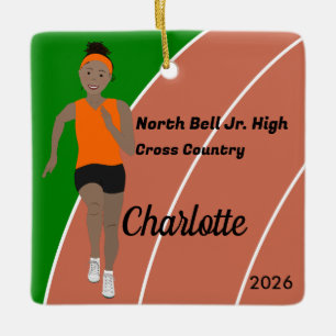 Ornamento De Cerâmica Rastreio e Garota do Campo Cabelo Negro em Laranja