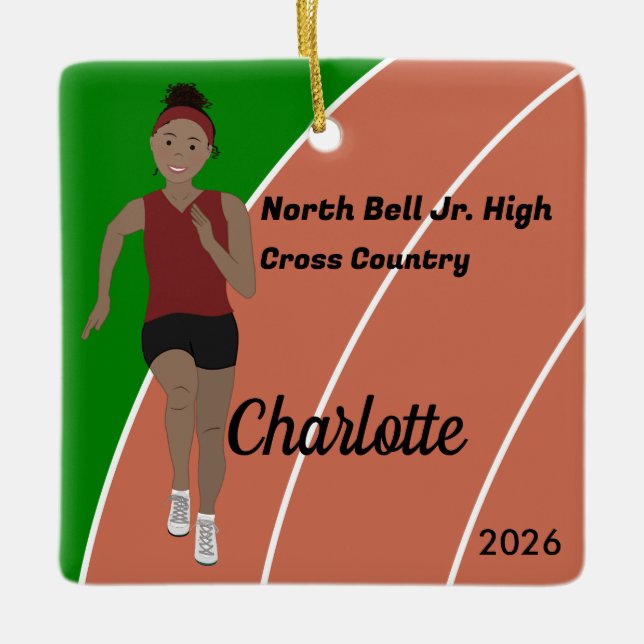 Ornamento De Cerâmica Rastreio e Garota do Campo Cabelo Negro em Maroon (Frente)