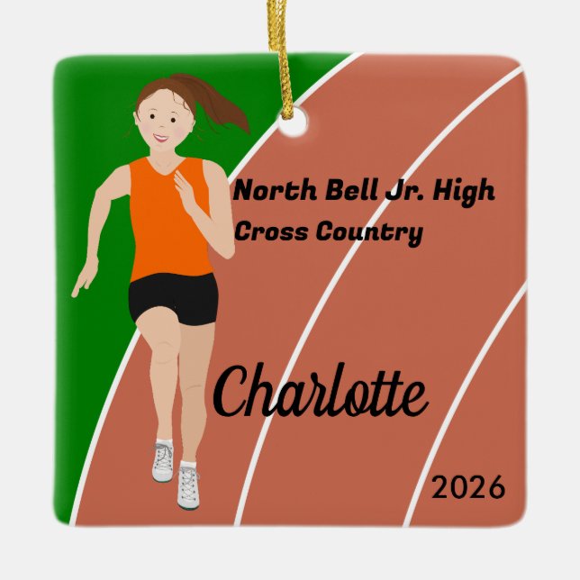 Ornamento De Cerâmica Rastreio e Garota Marrom Cabelo Laranja (Frente)