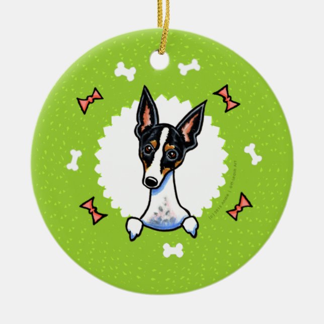 Ornamento De Cerâmica Rat Terrier Bones Fúria de Natal (Frente)