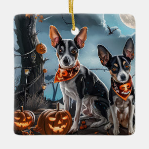 Ornamento De Cerâmica Rat Terrier Halloween Spooky