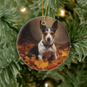 Ornamento De Cerâmica Rat Terrier nas Folhas de Outono Caem Inspiração