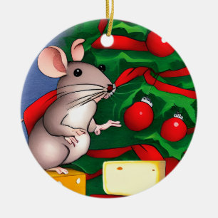 Ornamento De Cerâmica Rato de Natal