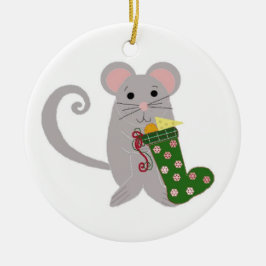 Ornamento De Cerâmica Rato de Natal com Meia Verde
