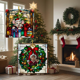 Ornamento De Cerâmica Rato de Natal em Presente Faux Vidro Mantido