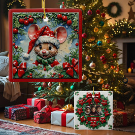 Ornamento De Cerâmica Rato de Natal Espeitando Personalizável
