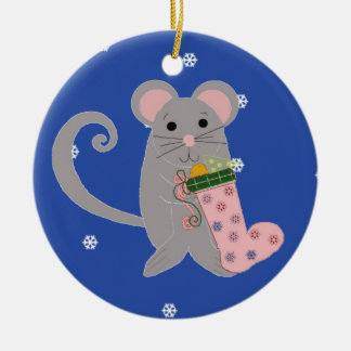 Ornamento De Cerâmica Rato de Natal Rosa