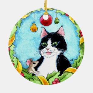 Ornamento De Cerâmica Rato de Natal Tuxedo