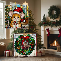 Rato de Natal Vidro Manchado Falso