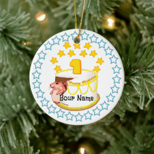 Ornamento De Cerâmica Rato de primeiro aniversario