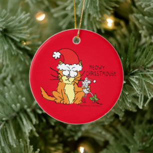 Ornamento De Cerâmica Rato Gato de Cartografia de Natal Engraçado