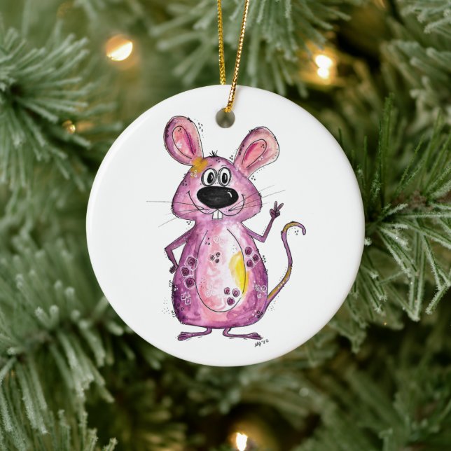 Ornamento De Cerâmica Rato Roxo Cugado e Whimsical (Árvore)