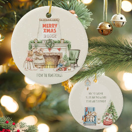 Ornamento De Cerâmica Ratos Aconchegantes de Natal em Aquarela Família F