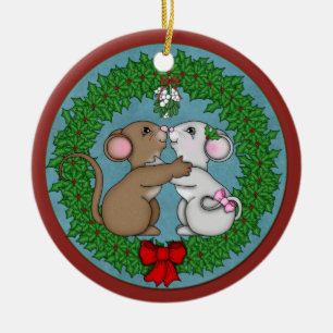 Ornamento De Cerâmica Ratos do Natal sob o visco