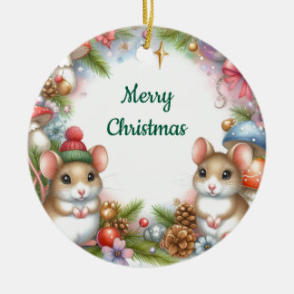 Ornamento De Cerâmica Ratos e Cogumelos de Natal Caprichosos