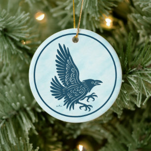 Ornamento De Cerâmica Raven azul dançante