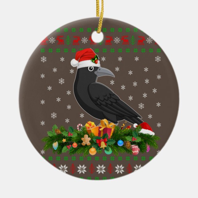 Ornamento De Cerâmica Raven Crow Bird Lover Xmas Santa Hat Ugly Crow (Frente)