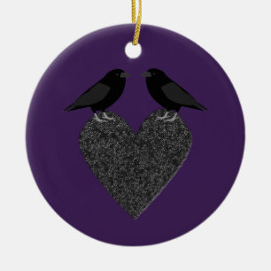 Ornamento De Cerâmica Ravens Góticos e Personalizados do Coração Negro