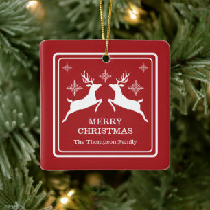 Ornamento De Cerâmica Rebeldes Vermelhas E Brancas Com Flocos De Neve De