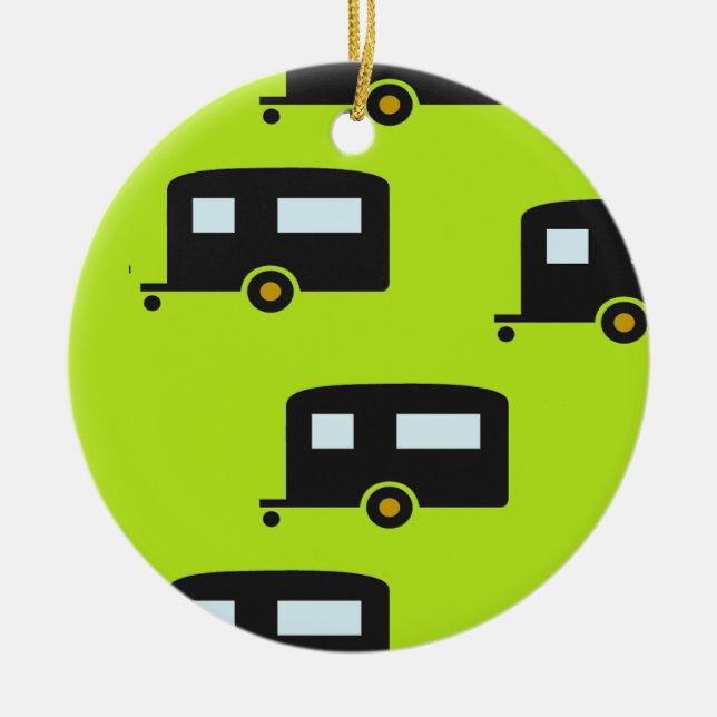 Ornamento De Cerâmica Reboques de campismo a verde (Frente)