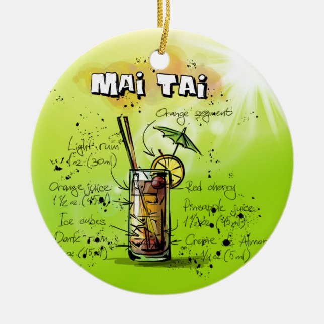Ornamento De Cerâmica Receita de Cocktail Tropical (Frente)