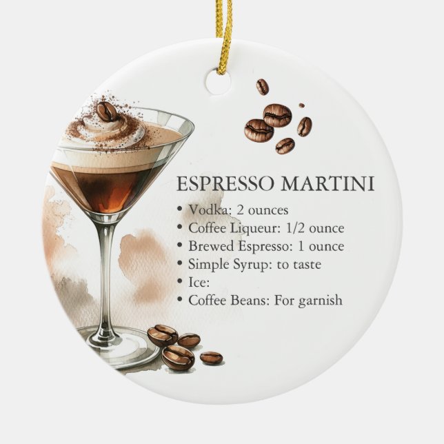 Ornamento De Cerâmica Receita Personalizada de Martini de Espresso em Or (Frente)