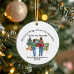 Ornamento De Cerâmica Recém-casados de cabelo castanho do Casal de Namor<br><div class="desc">Esta design foi criada através da arte digital. Pode ser personalizada na área fornecida ou personalizada alterando a foto ou acrescentando suas próprias palavras. Entre em contato comigo em colorflowcreations@gmail.com se você quiser usar este design em outro produto ou mudar o sexo ou a cor do cabelo do Casal. ....</div>