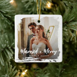 Ornamento De Cerâmica Recém-Casados Foto Moderna Manchada Natal Casados
