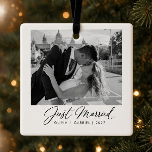 Ornamento De Cerâmica Recém-Casados Foto Personalizada de Casamento Recé