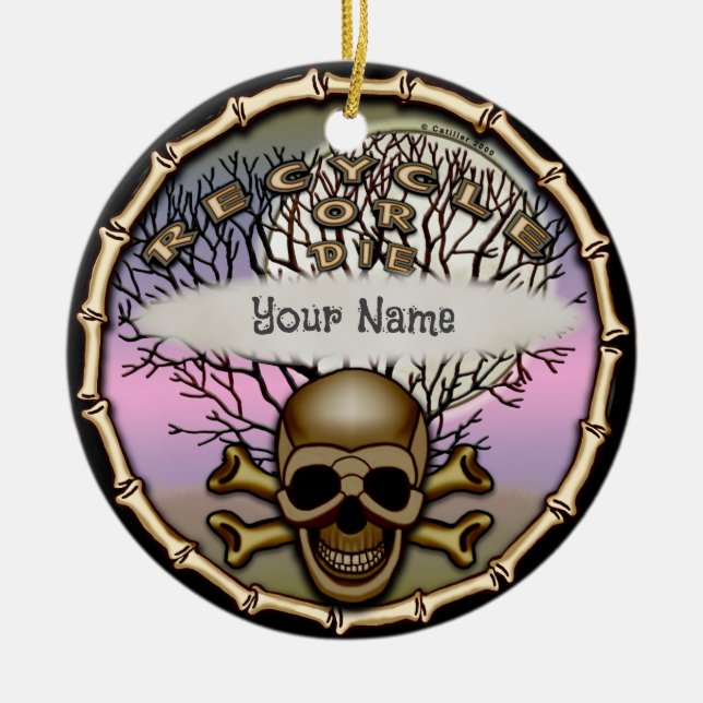 Ornamento De Cerâmica Reciclar Ou Morte (Frente)