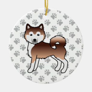 Ornamento De Cerâmica Red Alaskan Malamute Cute Cartoon Dog