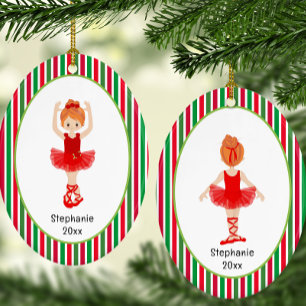 Ornamento De Cerâmica Red Ballerina Stripes Personalizadas Natal