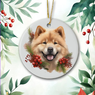 Ornamento De Cerâmica Red Berry Pine Shiba Inu