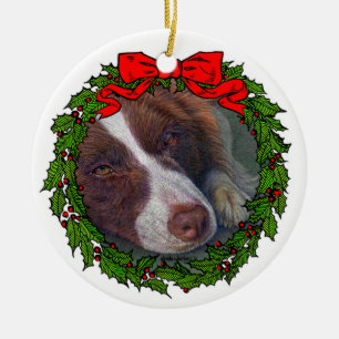 Ornamento De Cerâmica Red Border Collie Art de Glenda S. Harlan