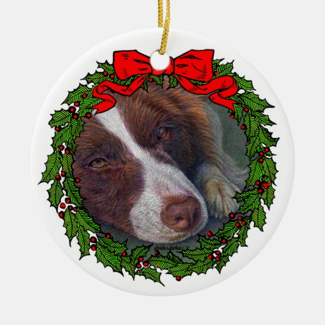 Ornamento De Cerâmica Red Border Collie Art de Glenda S. Harlan (Frente)
