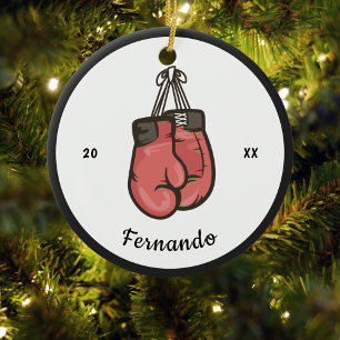 Ornamento De Cerâmica Red Boxing Luvas Nome e Ano Competitivos de Boxer
