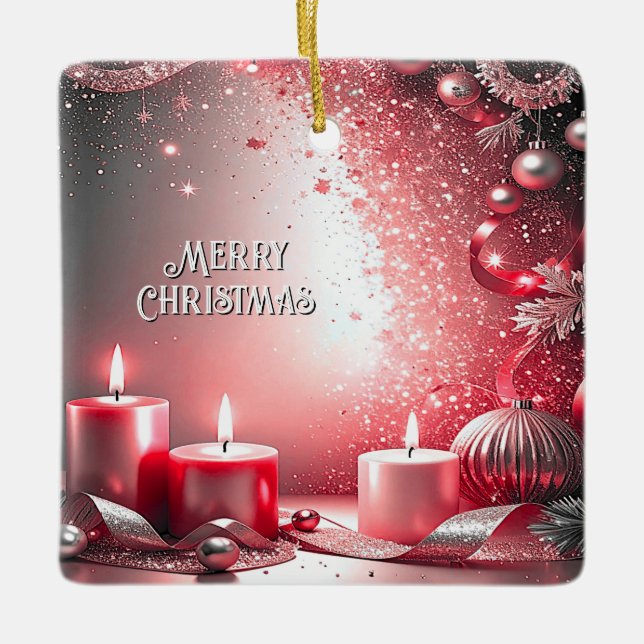 Ornamento De Cerâmica Red Candles Christmas Decorative Holiday Ornament (Frente)