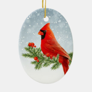 Ornamento De Cerâmica Red Cardinal Bird, adorno de Natal feliz