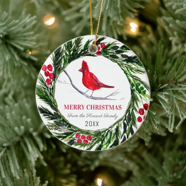 Ornamento De Cerâmica Red Cardinal Felry Christmas Bird Winter (Árvore)