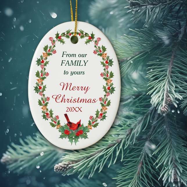 Ornamento De Cerâmica Red Cardinal Holly Christmas Cookie (Criador carregado)