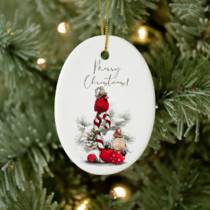 Ornamento De Cerâmica Red Cardinale Bird Watercolor Natal
