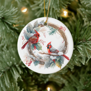 Ornamento De Cerâmica Red Cardinale Bird Watercolor Natal