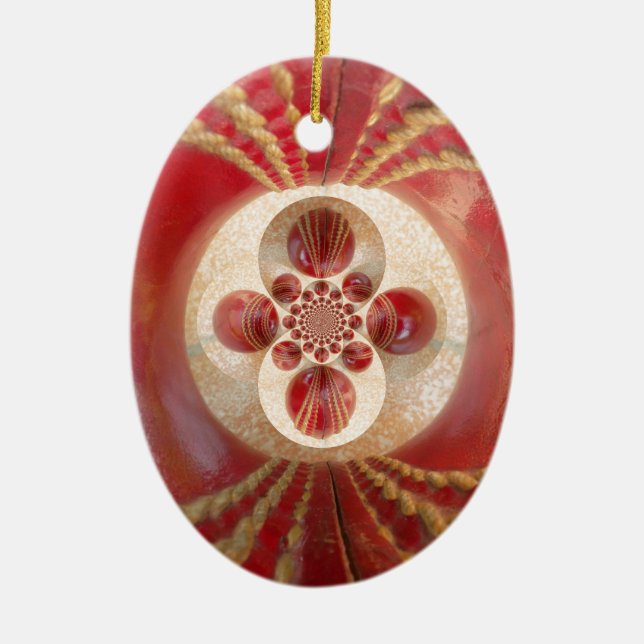 Ornamento De Cerâmica Red Cricket Balls Abstrato (Frente)