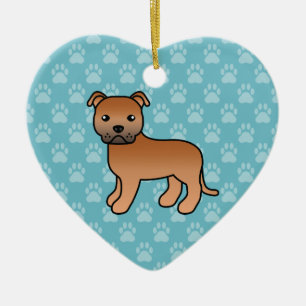 Ornamento De Cerâmica Red Cut Staffordshire Bull Terrier Dog Azul