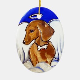 Ornamento De Cerâmica Red Dachshund Angel