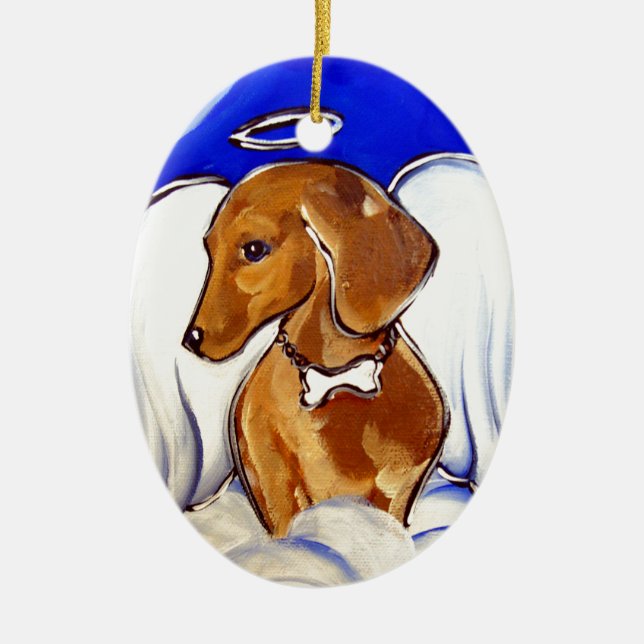 Ornamento De Cerâmica Red Dachshund Angel (Frente)